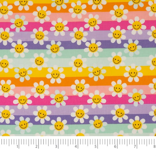 SINGER Modern Daisy Stripes Print Cotton Fabric